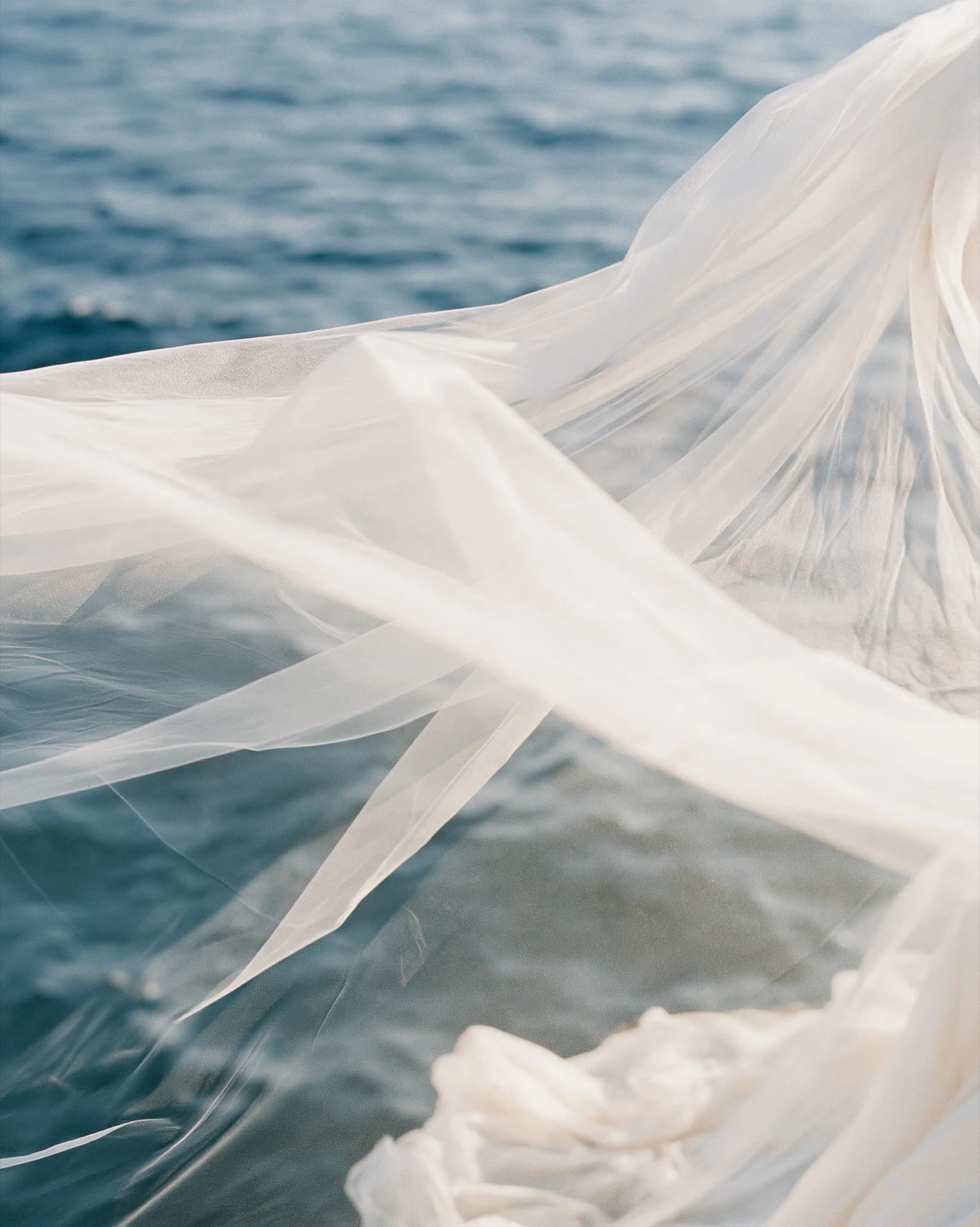 Bridal veil blowing against the ocean