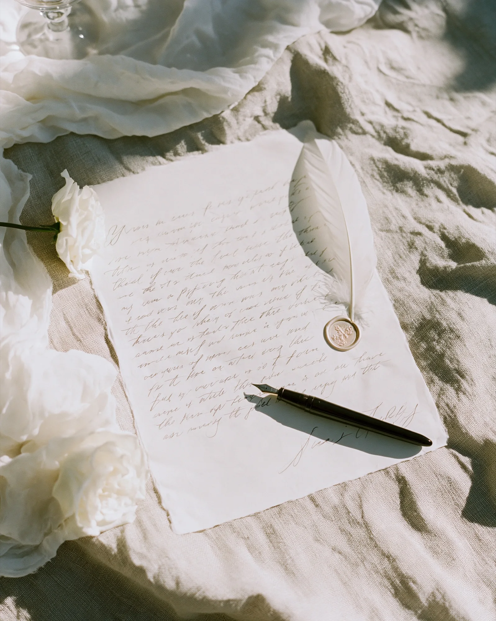Handwritten wedding vows on linen
